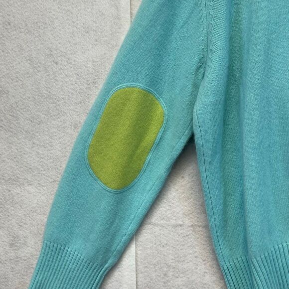 TALBOTS WOMAN Sweater 1X Aqua Blue V-Neck Merino Wool Angora Cashmere Elbow Patc - Picture 10 of 14